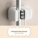 Wall-Mounted Mop Holder, Suction Organizer, Bathroom Cleaning Storage 1 Clip 1 Hook 2pcs