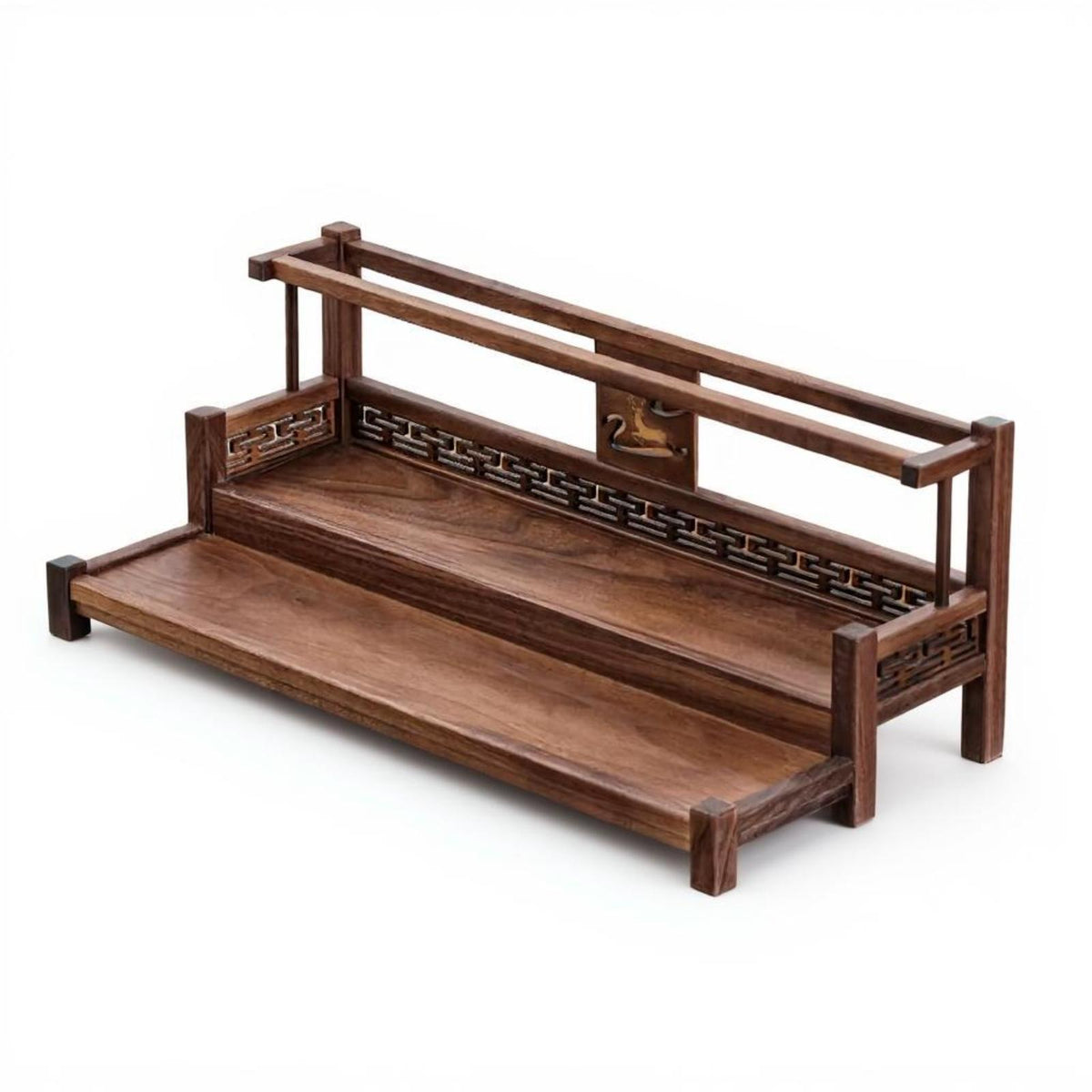 Walnut Tea Organizer Rack, Multitier Display Shelf, Desktop Storage, Home Office Yiluxiangban 3 Tier