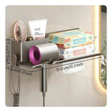 Blow Dryer Holder, Bathroom No-Drill Organizer, Space Saving Gray With Shelf B