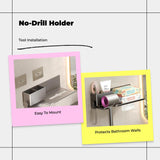 Blow Dryer Holder, Bathroom No-Drill Organizer, Space Saving Black With Shelf B