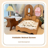 Vintage Mini Folding Screen, sturdy Wood Room Divider, Pet Shop Decor 2pcs Hanger 13x14cm