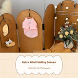 Vintage Mini Folding Screen, sturdy Wood Room Divider, Pet Shop Decor White Hook 27x12cm