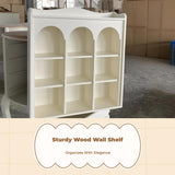 Rustic Wooden Storage Shelf, Vintage Display Rack, sturdy Wood Organizer for Kitchen, Entryway, Living Room Ivory White
