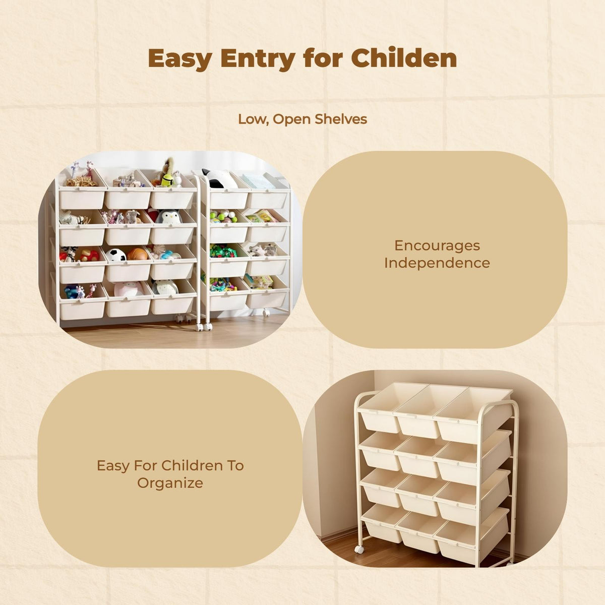 Toy Storage Organizer, Multi-tier Rolling Cart, Kids Book Rack, Mobile Milky White 2L 2B