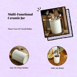 Ceramic Chopstick Holder, Embossed Snowy Utensil Organizer, Minimalist Kitchen Decor, Multipurpose Vase White