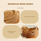Hand-Woven Rattan Basket, Storage Organizer, Kitchen, Living Room, Decorative Wavy Edge M 26x7cm Brown