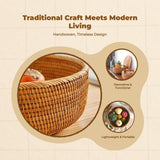 Hand-Woven Rattan Basket, Storage Organizer, Kitchen, Living Room, Decorative Wavy Edge L 28x9cm Brown