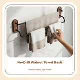 Walnut Wood Towel Rack, No Drill Bathroom Organizer, Storage B Walnut 40cm 1Rod
