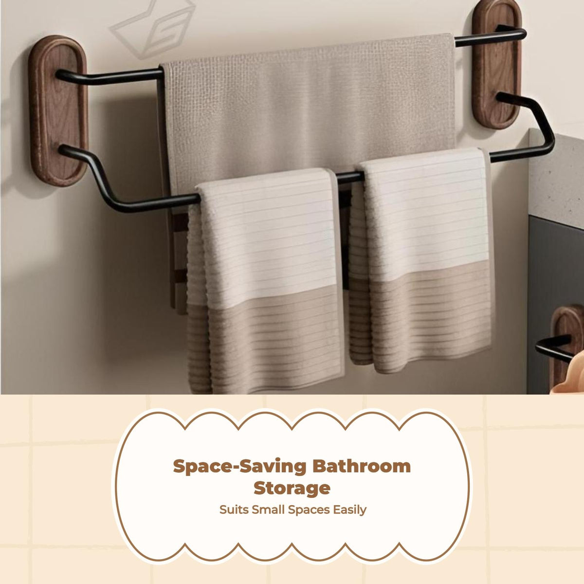 Walnut Wood Towel Rack, No Drill Bathroom Organizer, Storage B Walnut 30cm 2Rod