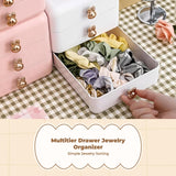 Jewelry Organizer, Multi-Tier Drawer Storage Box, Adjustable Compartments, Dustproof Pink Large 2-layer