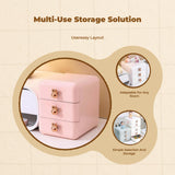 Jewelry Organizer, Multi-Tier Drawer Storage Box, Adjustable Compartments, Dustproof White Large 2-layer