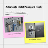 Metal Pegboard Wall Organizer, sturdyDuty Storage Rack, Garage, Kitchen, Workshop Straight Hook 20cm