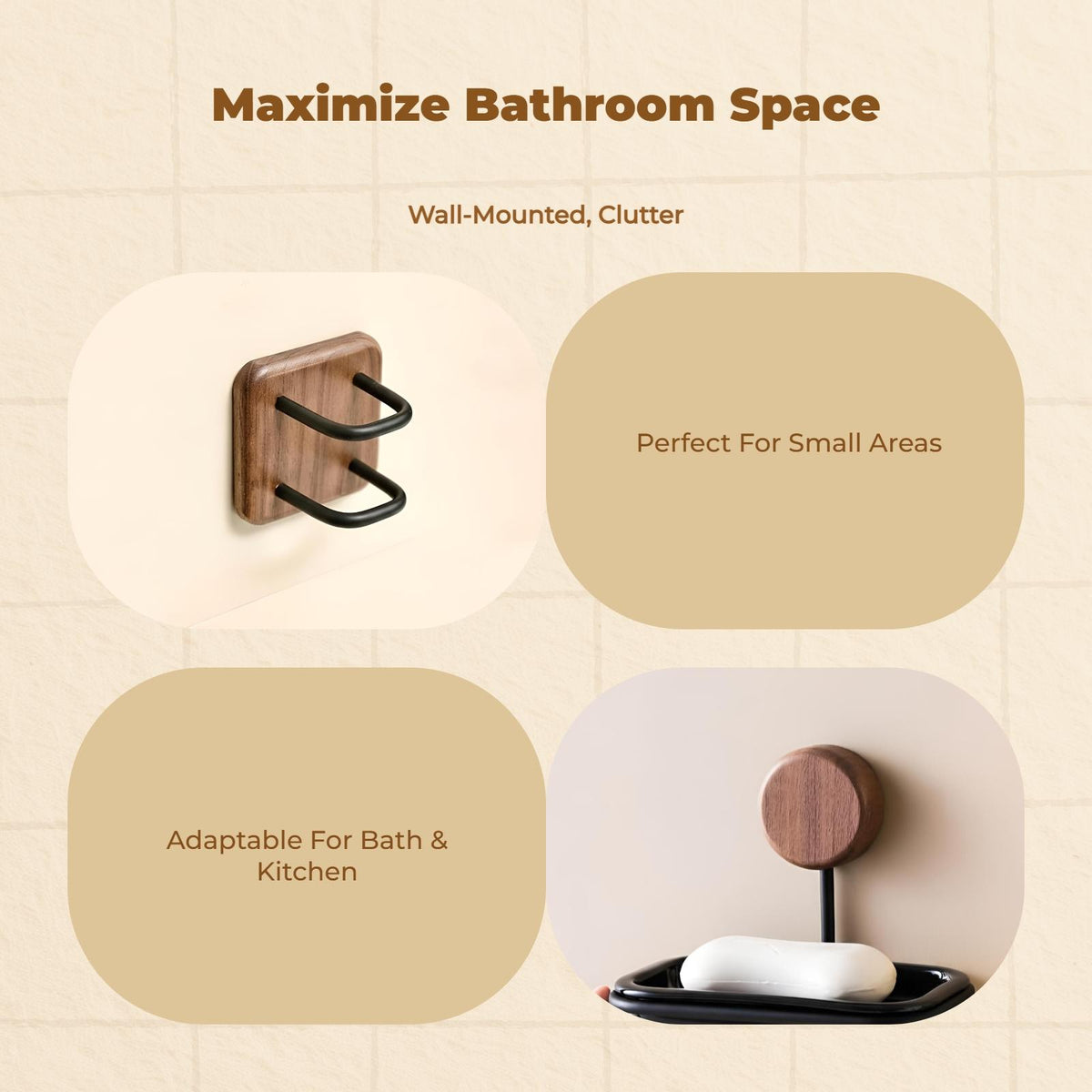 Walnut Soap Dish, No Automatic Draining, Bathroom Decor Beech 2-Layer Soap Rack