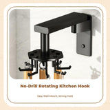 Rotating kitchen holders, peg utensil holder, space-saving storage rack Gunmetal Grey 8 hooks