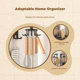 Rotating kitchen holders, peg utensil holder, space-saving storage rack Stainless Steel 8 hooks
