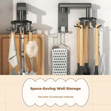 Rotating kitchen holders, peg utensil holder, space-saving storage rack Gunmetal Grey 6 hooks