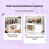 Seasoning Box Set, Multi-Function Seasoning Organizer, Kitchen Storage Rack Cream White 4 Grid with Holder