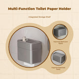 Bathroom Suction Holder Toilet Paper Holder, Waterproof, Storage Shelf Gunmetal Gray Single Layer
