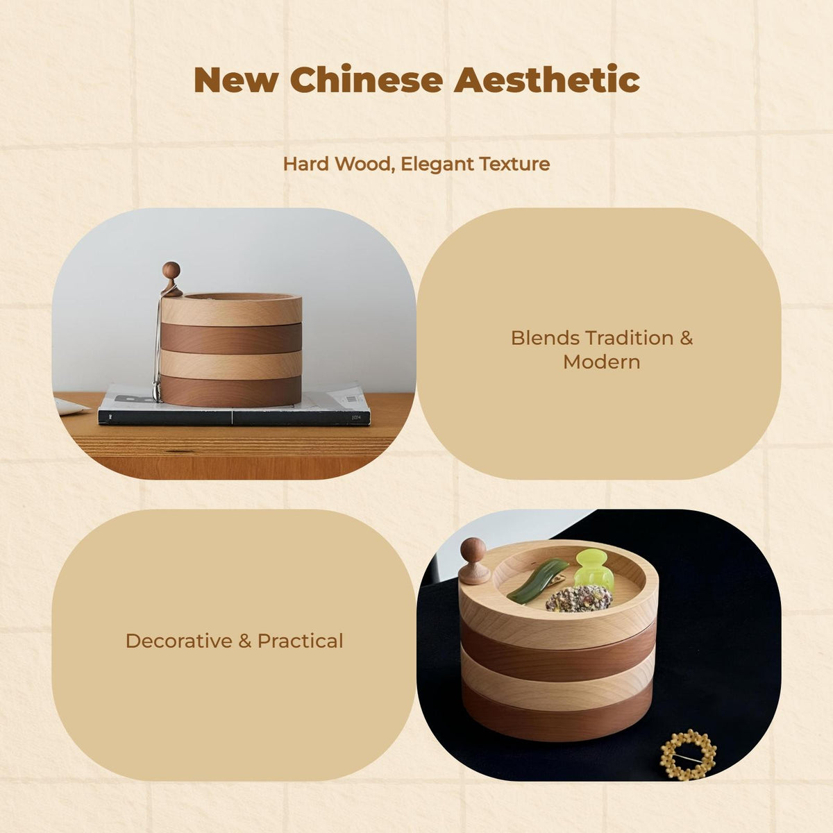 Wooden Jewelry Box, sturdy Wood Organizer, Multi-Functional Desktop Storage