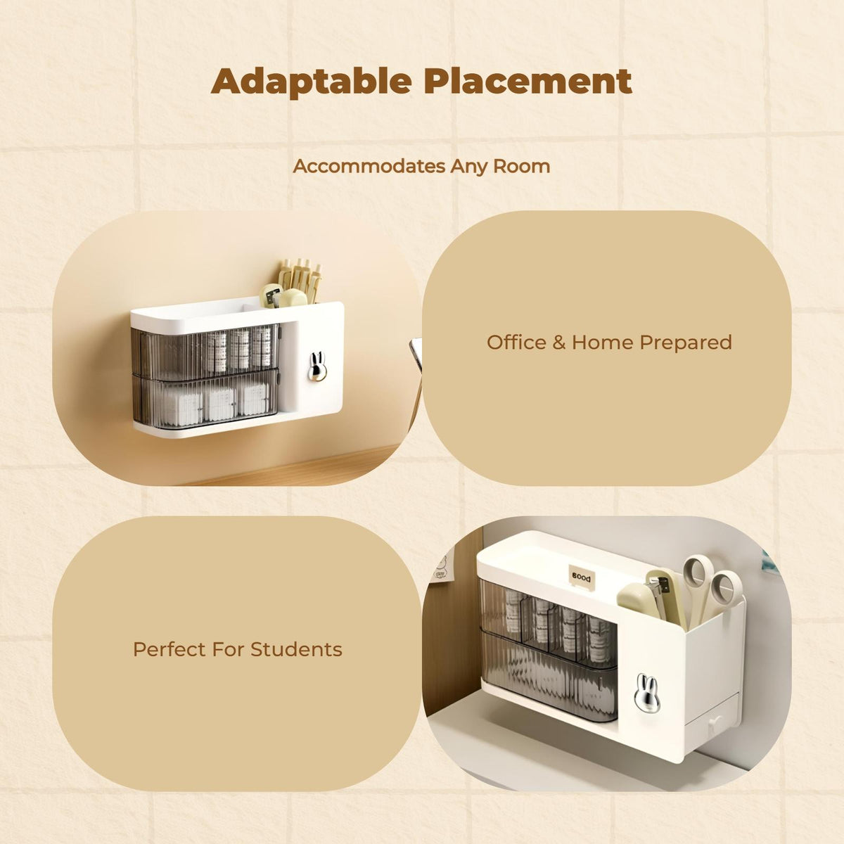 Organizer, Rotatable Storage Box, No-Drill Installation, Suitable for Bathroom and Office