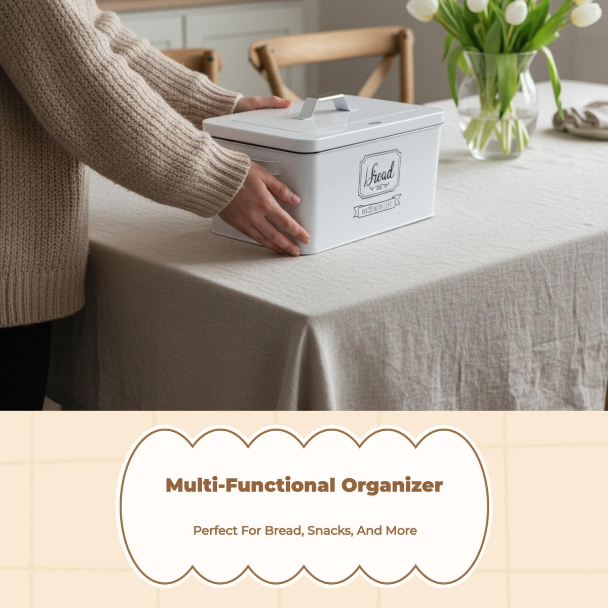 Iron Storage Box, bread container with Lid, Nordic Organizer for Kitchen, Home, Office