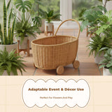 Wicker Storage Basket, Trolley Shape, Handwoven Rattan, Vintage Design, Home Decor