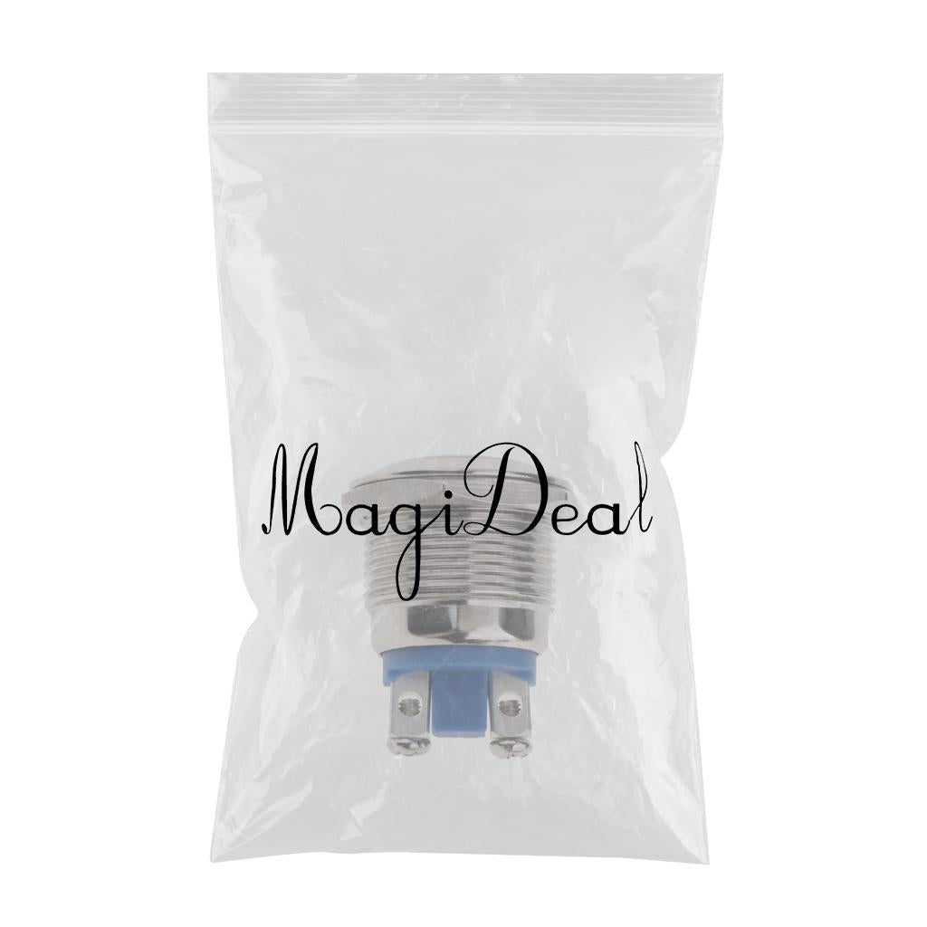 Maxbell AC 250V 2A 19mm Round Cap Waterproof IP67 Metal SPST Momentary Push Button Switch - Silver