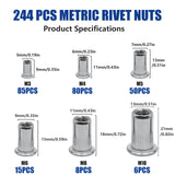 Maxbell 380x Metric Nut Assortment Hardware Rivet Nuts for Professional Machinery