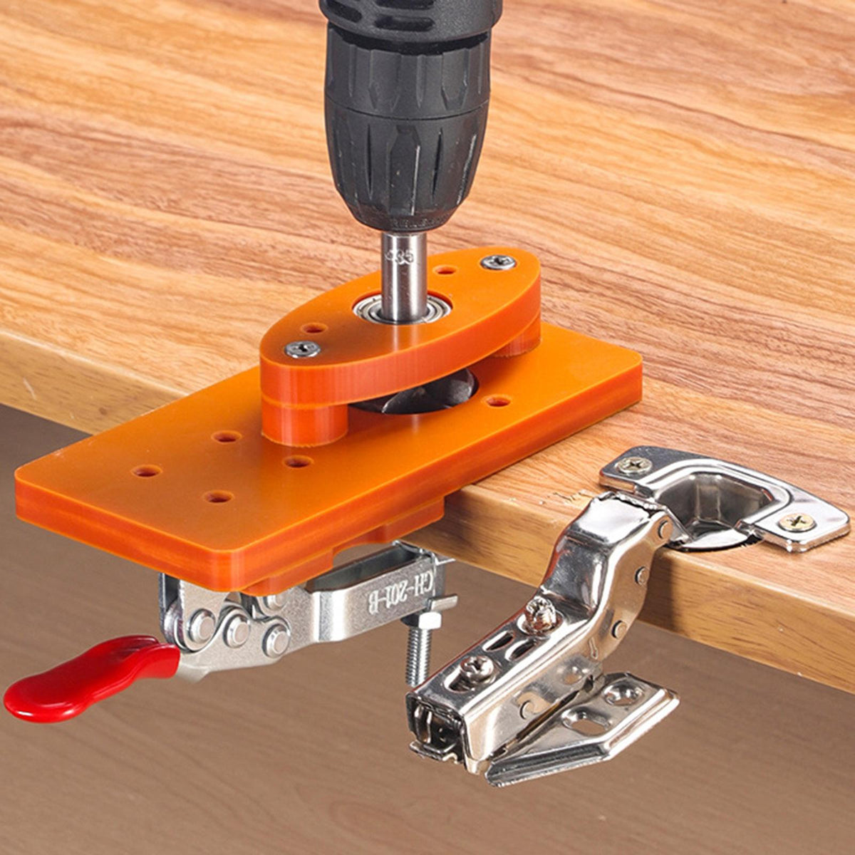 Maxbell Door Hinge Jig Hole Drill Guide with Fixing Clip 7x15cm Woodworking DIY Tool