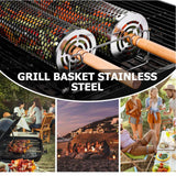Maxbell 2x Rolling Grilling Baskets Portable BBQ Net for Picnic Outdoor Camping