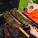 Maxbell 2x Rolling Grilling Baskets Portable BBQ Net for Picnic Outdoor Camping