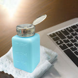 Maxbell Push Down Liquid Dispenser Empty Pumping Bottle for Nail Polish Remover Blue 180 ml