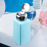 Maxbell Push Down Liquid Dispenser Empty Pumping Bottle for Nail Polish Remover Blue 250 ml
