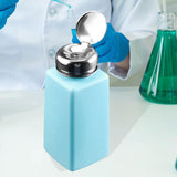 Maxbell Push Down Liquid Dispenser Empty Pumping Bottle for Nail Polish Remover Blue 250 ml