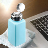 Maxbell Push Down Liquid Dispenser Empty Pumping Bottle for Nail Polish Remover Blue 250 ml