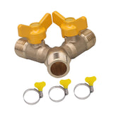 Maxbell Brass Valve with Clamps Home Easy Installation 3 Way Shut Off Valve Y Shaped