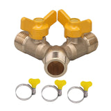 Maxbell Brass Valve with Clamps Home Easy Installation 3 Way Shut Off Valve Y Shaped