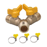 Maxbell Brass Valve with Clamps Home Easy Installation 3 Way Shut Off Valve Y Shaped
