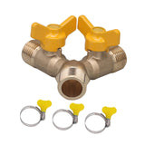 Maxbell Brass Valve with Clamps Home Easy Installation 3 Way Shut Off Valve Y Shaped