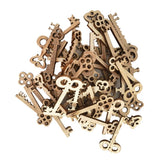 Maxbell 100pcs Key and Gear Shape Wood Adornment Craft Wooden Hanging Embellishments
