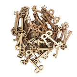 Maxbell 100pcs Key and Gear Shape Wood Adornment Craft Wooden Hanging Embellishments