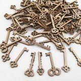 Maxbell 100pcs Key and Gear Shape Wood Adornment Craft Wooden Hanging Embellishments