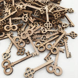 Maxbell 100pcs Key and Gear Shape Wood Adornment Craft Wooden Hanging Embellishments
