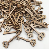 Maxbell 100pcs Key and Gear Shape Wood Adornment Craft Wooden Hanging Embellishments