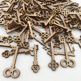 Maxbell 100pcs Key and Gear Shape Wood Adornment Craft Wooden Hanging Embellishments