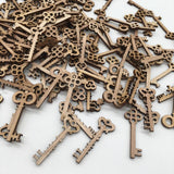 Maxbell 100pcs Key and Gear Shape Wood Adornment Craft Wooden Hanging Embellishments