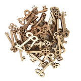 Maxbell 100pcs Key and Gear Shape Wood Adornment Craft Wooden Hanging Embellishments