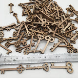 Maxbell 100pcs Key and Gear Shape Wood Adornment Craft Wooden Hanging Embellishments