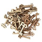Maxbell 100pcs Key and Gear Shape Wood Adornment Craft Wooden Hanging Embellishments