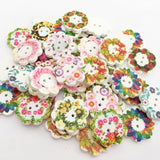 100pcs Wooden Button Decorative Wood Button Printed Flower Embellishment for Sewing Clothing Decor